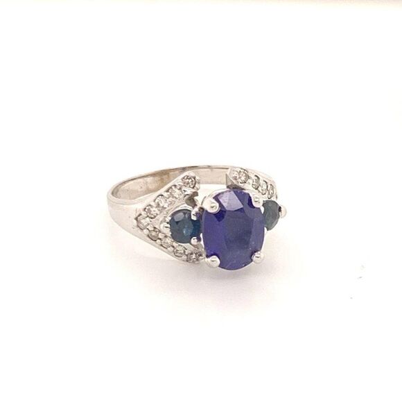 Diamond Sapphire Ring 14k Gold 3.31 TCW Women Certified $2,800 912271 - Picture 9 of 15